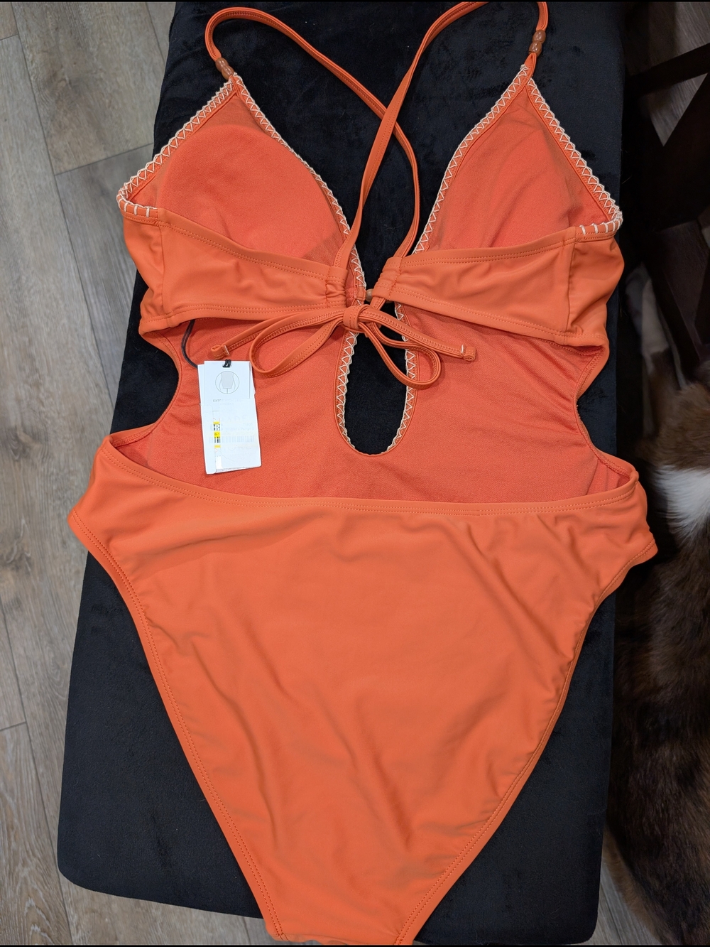 Shade & Shore Orange One-Piece Swimsuit with Whipstitch Trim NWT - Picture 2 of 3